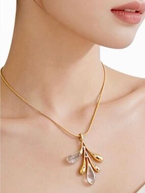 14k gold plated Alexis Bittar Liquid Lucite Sapling Pendant Necklace AU04